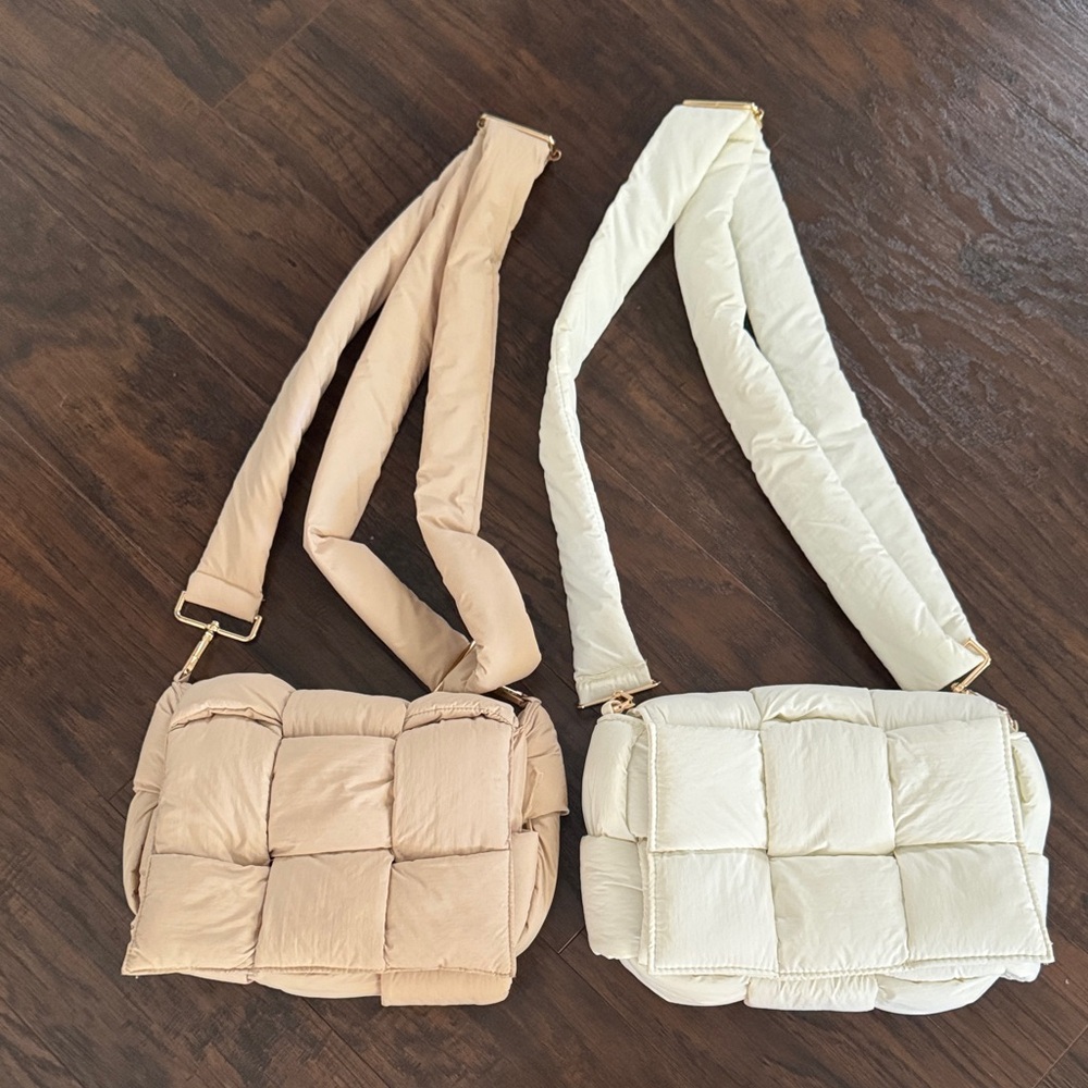 Elegant Cream and Tan Quilted Shoulder Bags